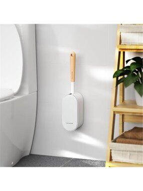 Wall Mounted Toilet Brush Holder Set Bathroom Cleaning Brush Wood Handle